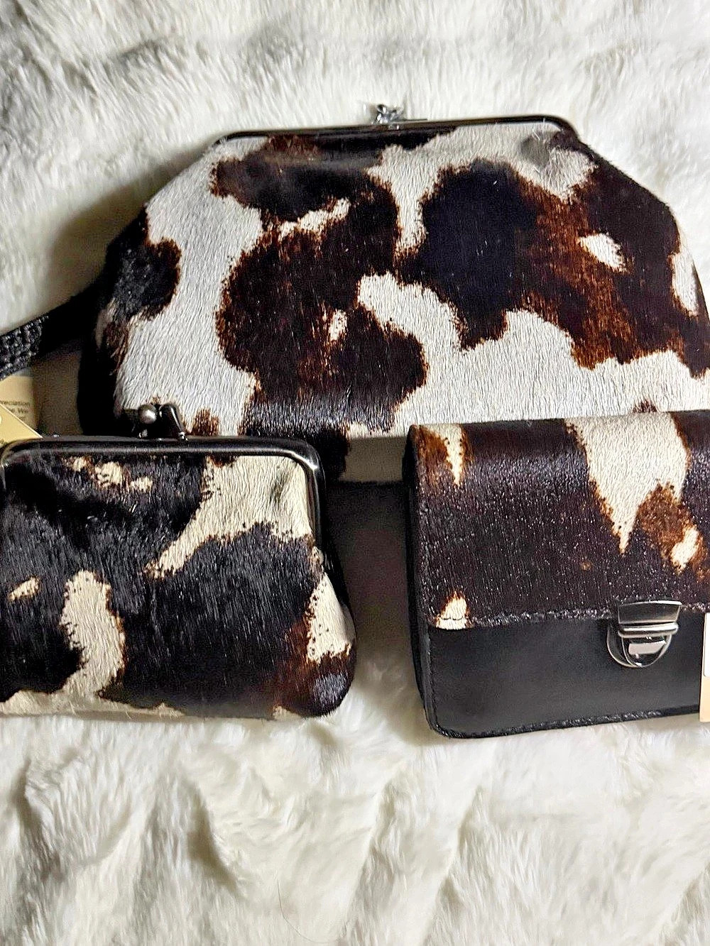 Patricia Nash Cow Print Shoulder Bag Set Brown & Black